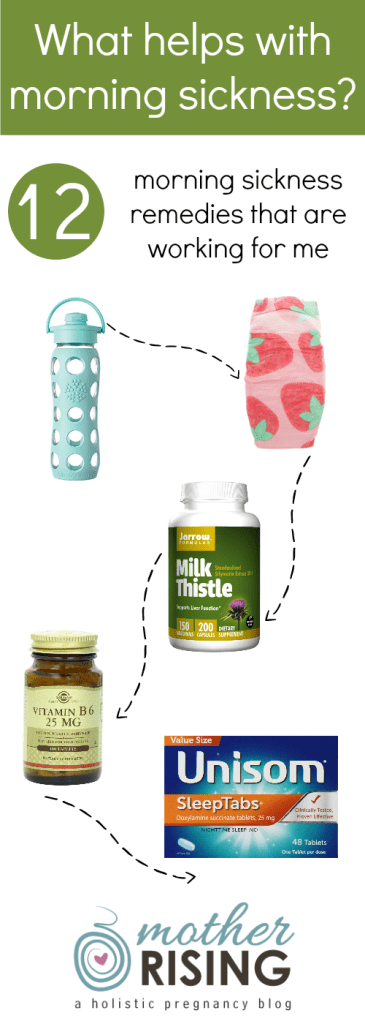 Here's what helps with morning sickness in my current pregnancy, previous pregnancies and according to the eBook "Morning Sickness Remedies".