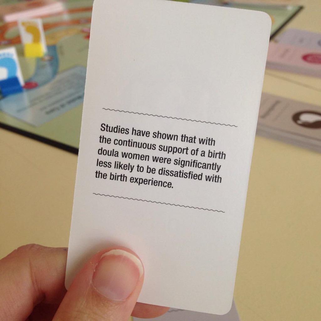 Down the Canal is a fun game that is perfect for an ice breaker during a childbirth class, a prenatal visit with a doula or even as part of a social with other birth workers. Tweak the game for each scenario by shifting where players start on the board and emphasizing or censoring playing cards. Down the Canal is a great game for learning the ins and outs of pregnancy, childbirth and postpartum!