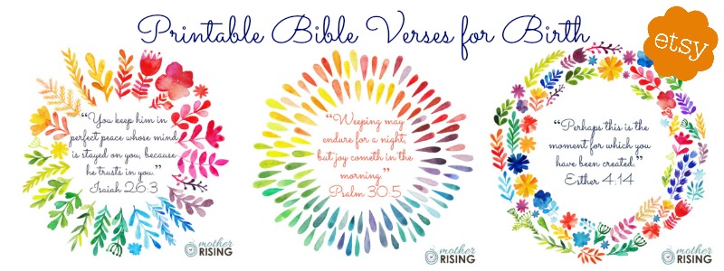 Three vibrant printable bible verses for birth. Isaiah 26:3, Psalm 30:5, and Esther 4:14.
