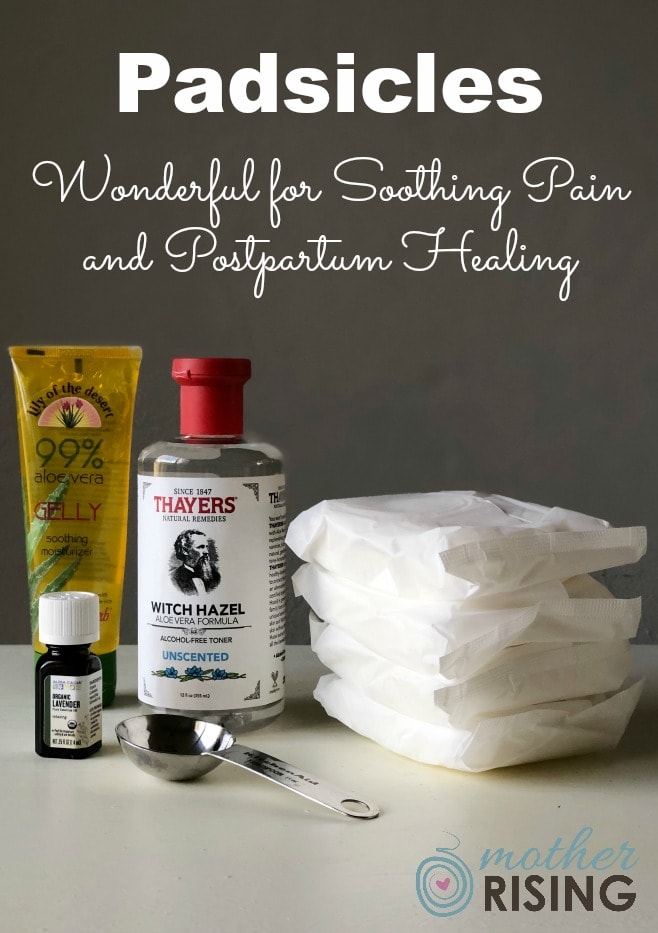 Padsicles are frozen postpartum pads soaked with healing ingredients that are used for pain relief and to promote healing after childbirth. DIY step by step instructions to make these healing pads in the third trimester. #postpartum #diy #pregnancy #thirdtrimester #essentialoils