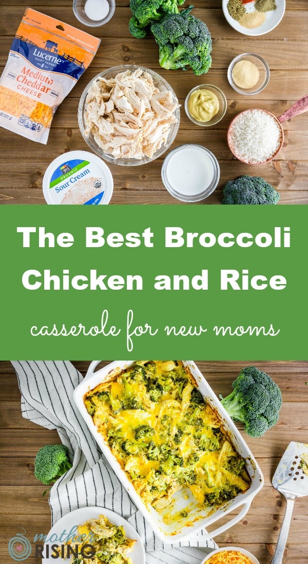 Looking for a casserole for new moms for that friend with a new baby? Or to freeze for postpartum? Check out this yummy broccoli chicken and rice casserole! #postpartum #freezercooking #postpartumcasserole #casserole #newmom