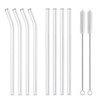 Hiware Reusable Glass Drinking Straws - 10" L x 10 mm W - Smoothie Straws for Milkshakes, Frozen Drinks, Smoothies, Bubble Tea - Environmentally Friendly