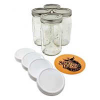 Ball Quart Mason Jars with Storage Lids and Jar Opener - Bundle Pack of 4 32 oz Wide Mouth Jars, 4 Storage Caps, and 1 Spirit Quest Supplies Large Jar Opener