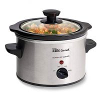 Elite Gourmet MST-250XS Electric Slow Cooker, Adjustable Temp, Entrees, Sauces, Stews & Dips, Dishwasher Glass Lid & Ceramic Pot, 1.5Qt Capacity, Stainless Steel