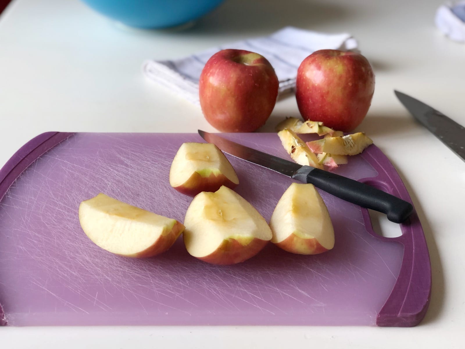 The base of a fruit salad recipe - cut up apples!