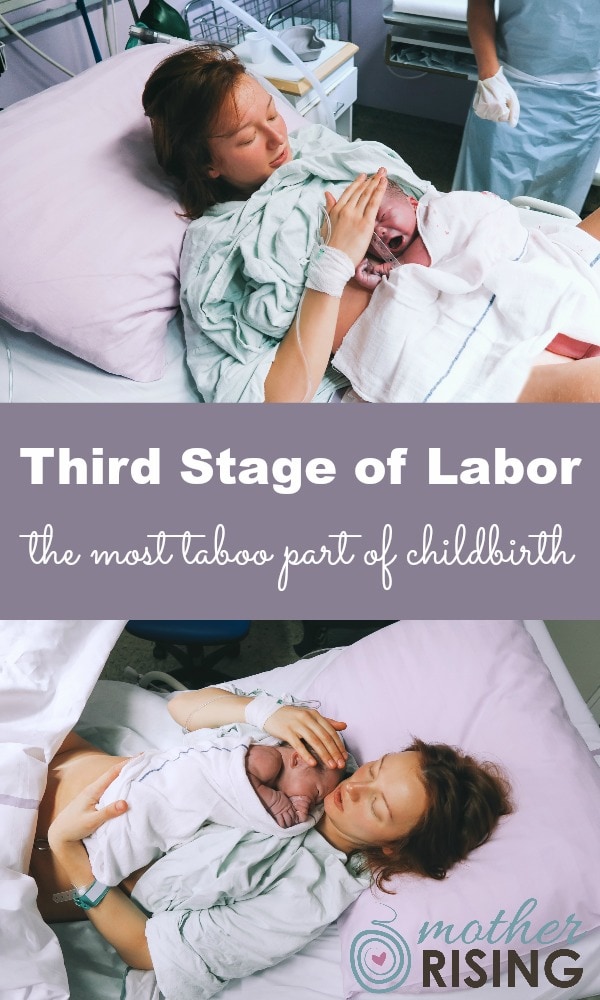 The third stage of labor is the delivery of the placenta.  Once the placenta is out of the body a woman is no longer in labor or pregnant.  The third stage of labor ends after the placenta is delivered.  