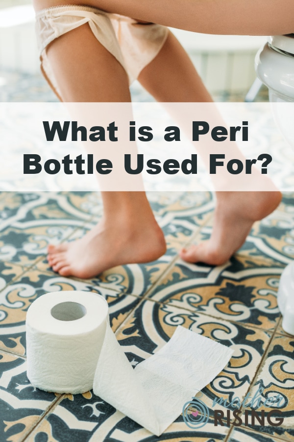 A peri bottle is used to clean the vulva when a new mom uses the toilet to eliminate waste and/or when she changes her postpartum pad.