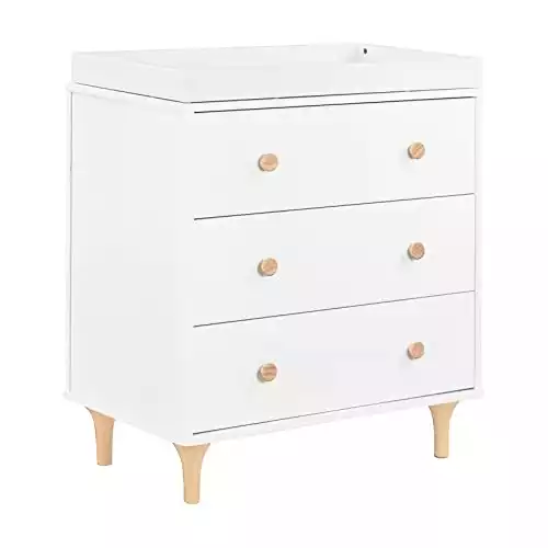 Babyletto Lolly 3-Drawer Changer Dresser with Removable Changing Tray in White and Natural, Greenguard Gold Certified