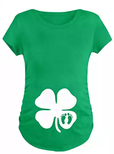 St Patricks Day Women's Maternity Clover Foot Shirt Pregnancy Green Irish Short Sleeve Top XL