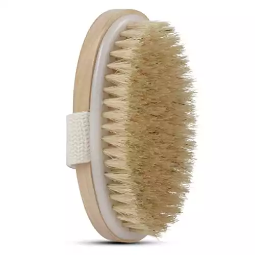 Dry Skin Body Brush - Improves Skin's Health and Beauty - Natural Bristle - Remove Dead Skin and Toxins, Cellulite Treatment, Improves Lymphatic Functions, Exfoliates, Stimulates Blood Circulatio...