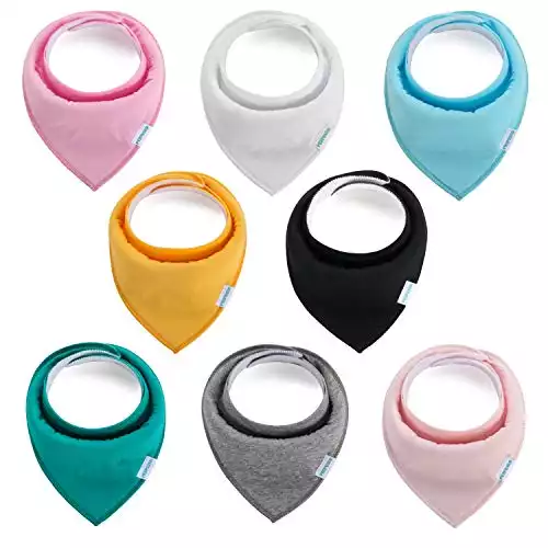 Baby Drool Bibs Bandana Teething Organic Cotton Adjustable Snap Triangle Bib Set Baby Boys Girls Shower Gift(Solid Color 8pcs)