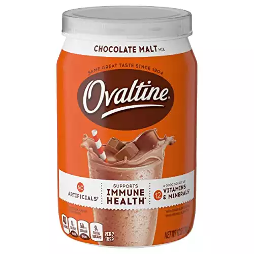 NESTLE OVALTINE Chocolate Malt Mix, 12 oz. Canister Easy to Prepare Fortified Malt Beverage