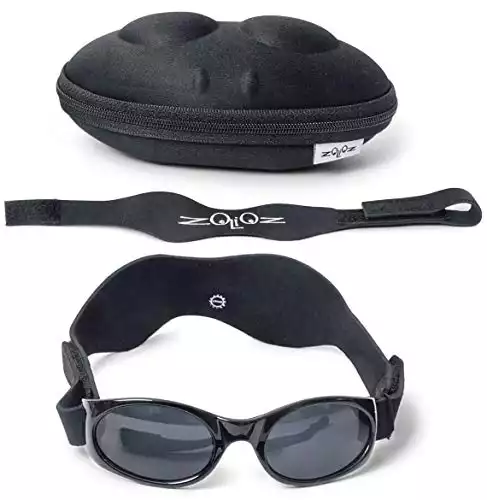 Tuga Baby/Toddler UV 400 Sunglasses w/ 2 Straps & Case, Black