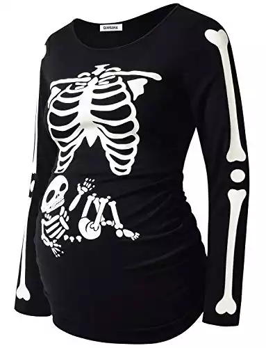 GINKANA Maternity Shirts Glow in The Dark Skeleton Halloween Shirt Pregnant Long Sleeve T-Shirt,M