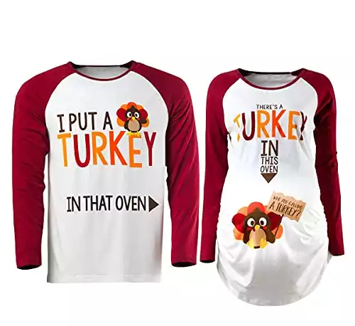 Detigee Women's Thanksgiving Pregnancy Shirt Turkey Costume Maternity Long Sleeves Top (Thanksgiving Women T-Shirt,M)