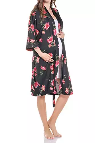 Beachcoco Women's Maternity Robe for delivery/Nursing (M, Black Flower)