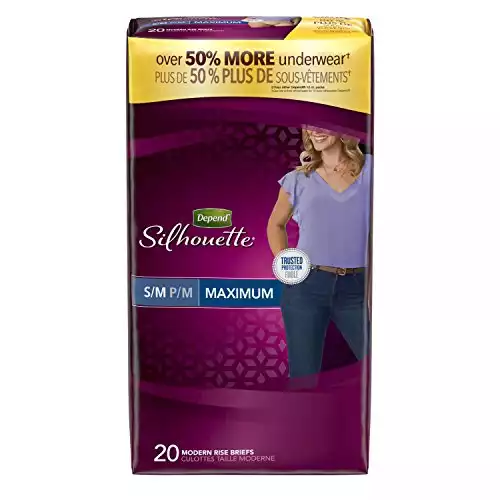 Depend Silhouette Incontinence Underwear for Women, Maximum Absorbency, S/M, Beige, 20 Count