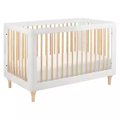 Babyletto Lolly 3-in-1 Convertible Crib with Toddler Bed Conversion Kit in White and Natural, Greenguard Gold Certified