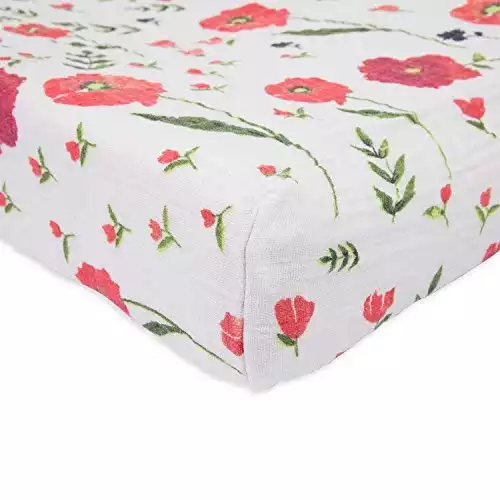 Little Unicorn Cotton Muslin Changing Pad Cover – 16”x 32” - 100% Cotton – Machine Washable – Standard Size - Stitched Holes for Safety Straps – Lightweight, Breathable Design (Summer Popp...