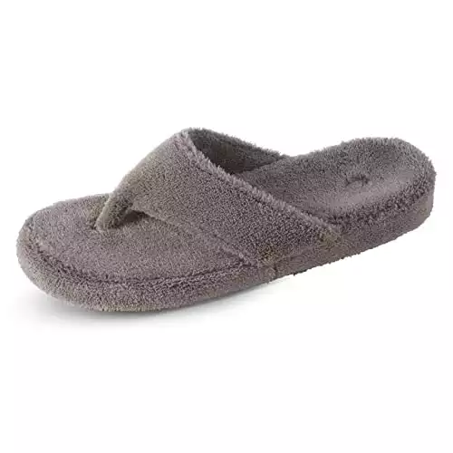 Acorn Women's Spa Thong Slippers - House Slippers, Memory Foam Layers of Cloud Like Arch Support and Plush Fluffy Terry Lining, Soles in a Comfortable Flip Flop Style, Grey, 9.5-10.5 US