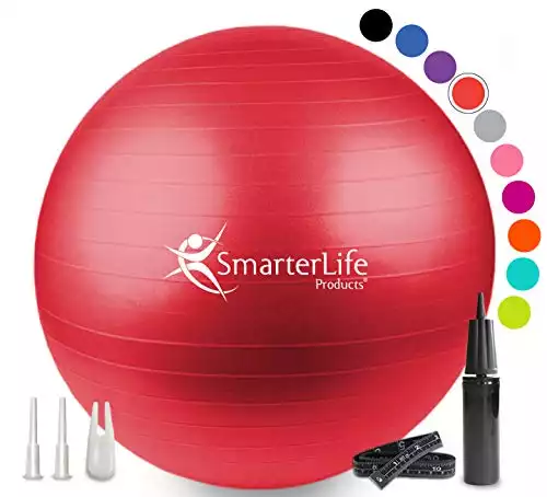 SmarterLife Workout Exercise Ball for Fitness, Yoga, Balance, Stability, or Birthing, Great as Yoga Ball Chair for Office or Exercise Gym Equipment for Home, Premium Non-Slip Design (55 cm, Red)
