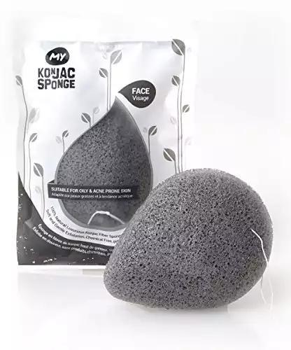 MY Konjac Sponge All Natural Korean Facial Sponge with Activated Bamboo Charcoal. Premium Quality and Larger Size. Halal, Leaping Bunny Cruelty Free and the Vegan Society Certified.