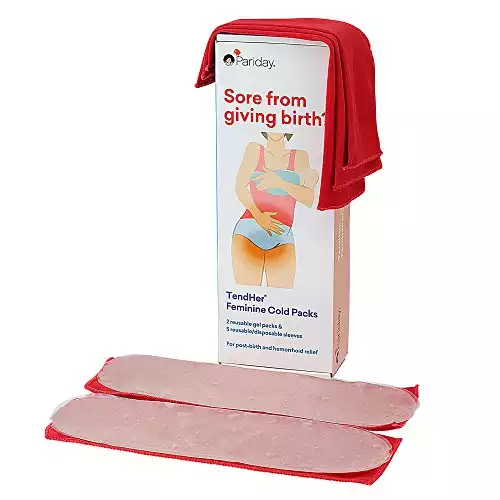 TendHer Reusable Perineal Ice Packs for Postpartum & Hemorrhoid Pain Relief, Hot and Cold Packs for Women After Pregnancy or Delivery, Pack of 2 Gel Pads Plus 5 Washable Sleeves