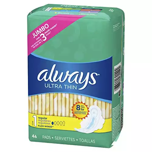 Always Ultra Thin, Size 1, Regular Pads With Wings, Unscented 46 Count