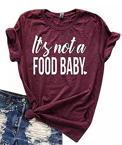 Women Funny It's Not a Food Baby Letters Print T-Shirt Casual Short Sleeve Tee Tops Blouses (Dark Red, X-Large)