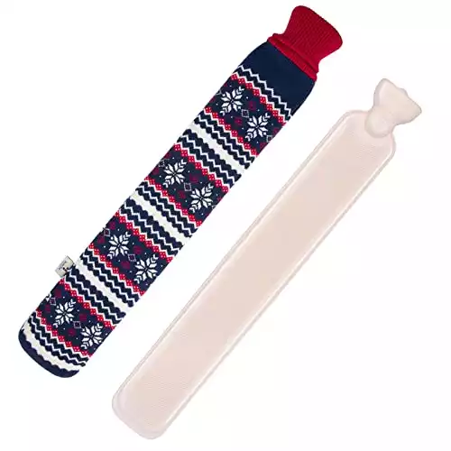 Long, Rubber Hot Water Bottle w/Soft Knit Cover