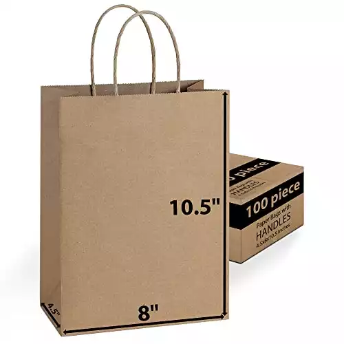 Paper Bags with Handles 8 X 4.5 X 10.5, 100 Bags