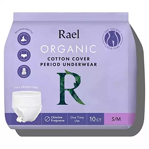 Rael Disposable Underwear for Women, Organic Cotton Cover -Postpartum Essentials, Maximum Coverage (Size S-M, 10 Count)