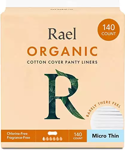 Rael Panty Liners for Women, Organic Cotton Cover - Thin Pantiliners, Light Absorbency, Unscented, Chlorine Free (Micro Thin, 140 Count)
