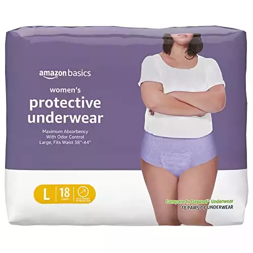 Amazon Basics Postpartum Underwear, Maximum Absorbency, Large, 18 Count