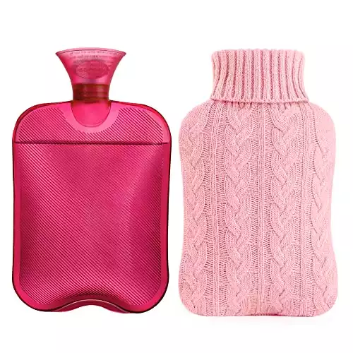 Hot Water Bottle with Knitted Cover, Pink
