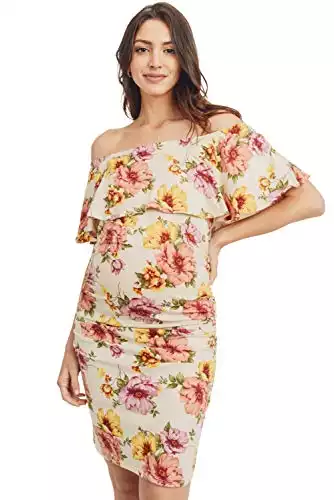 Floral Ruffle Off Shoulder Maternity Dress